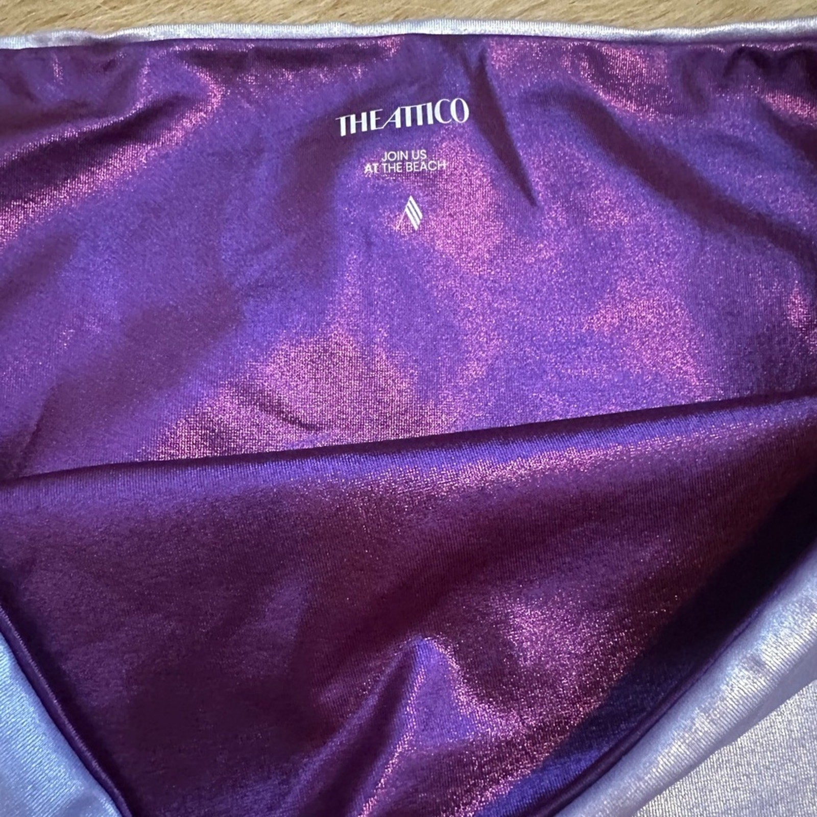 The ATTICO Metallic lavender purple swimsuit cover up low rise, mini skirt, M