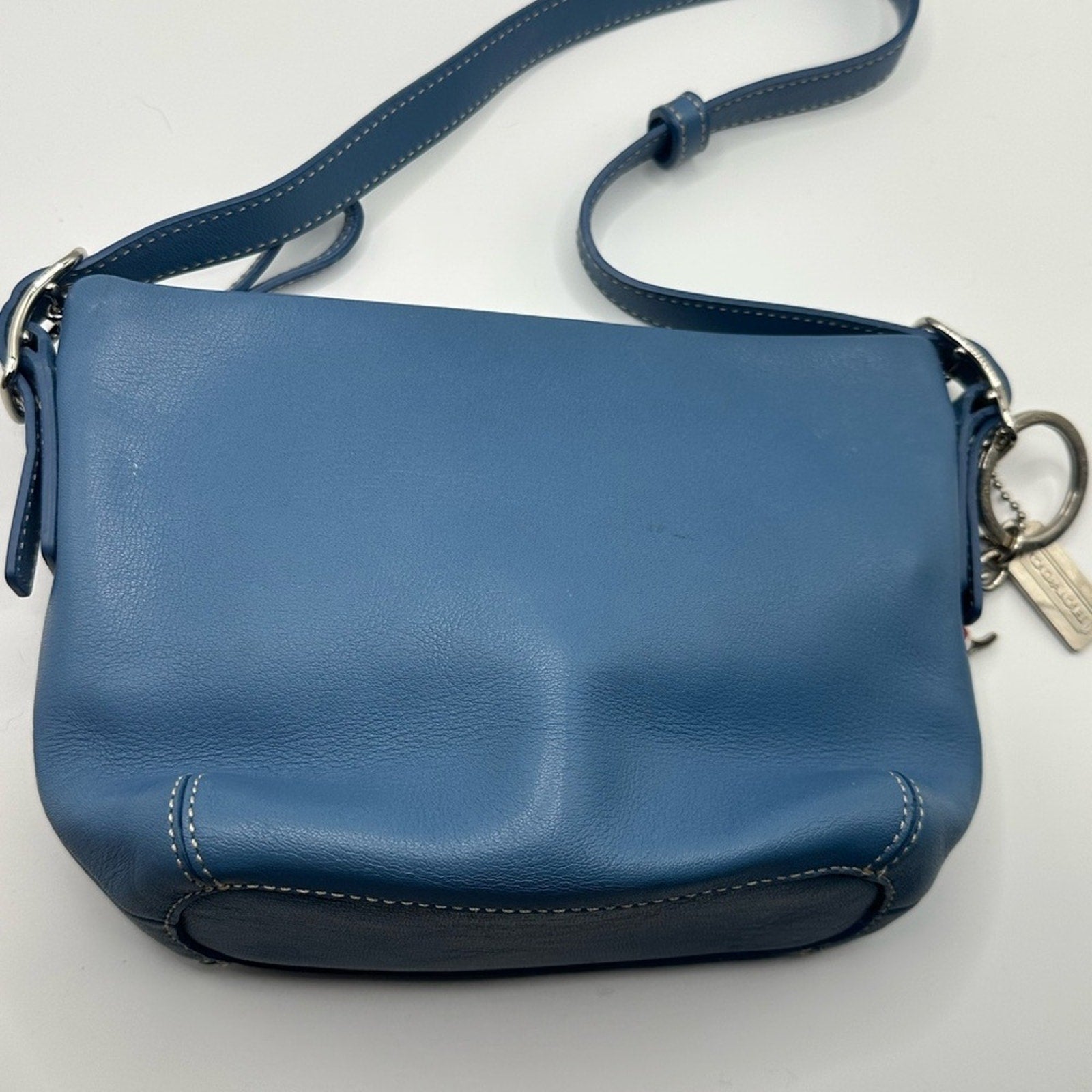 Vintage Y2K 90s Coach mini shoulder bag baby blue leather with charm