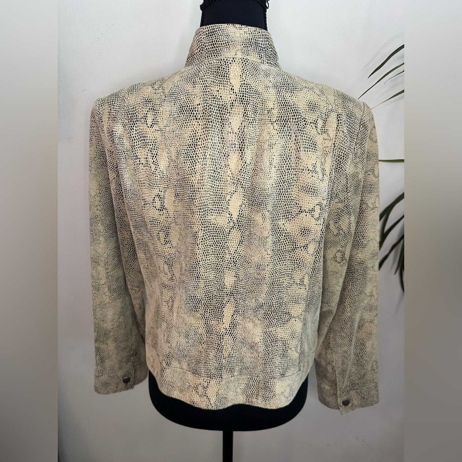 Alfani Leather snakeskin boxy double zipper high collar jacket small