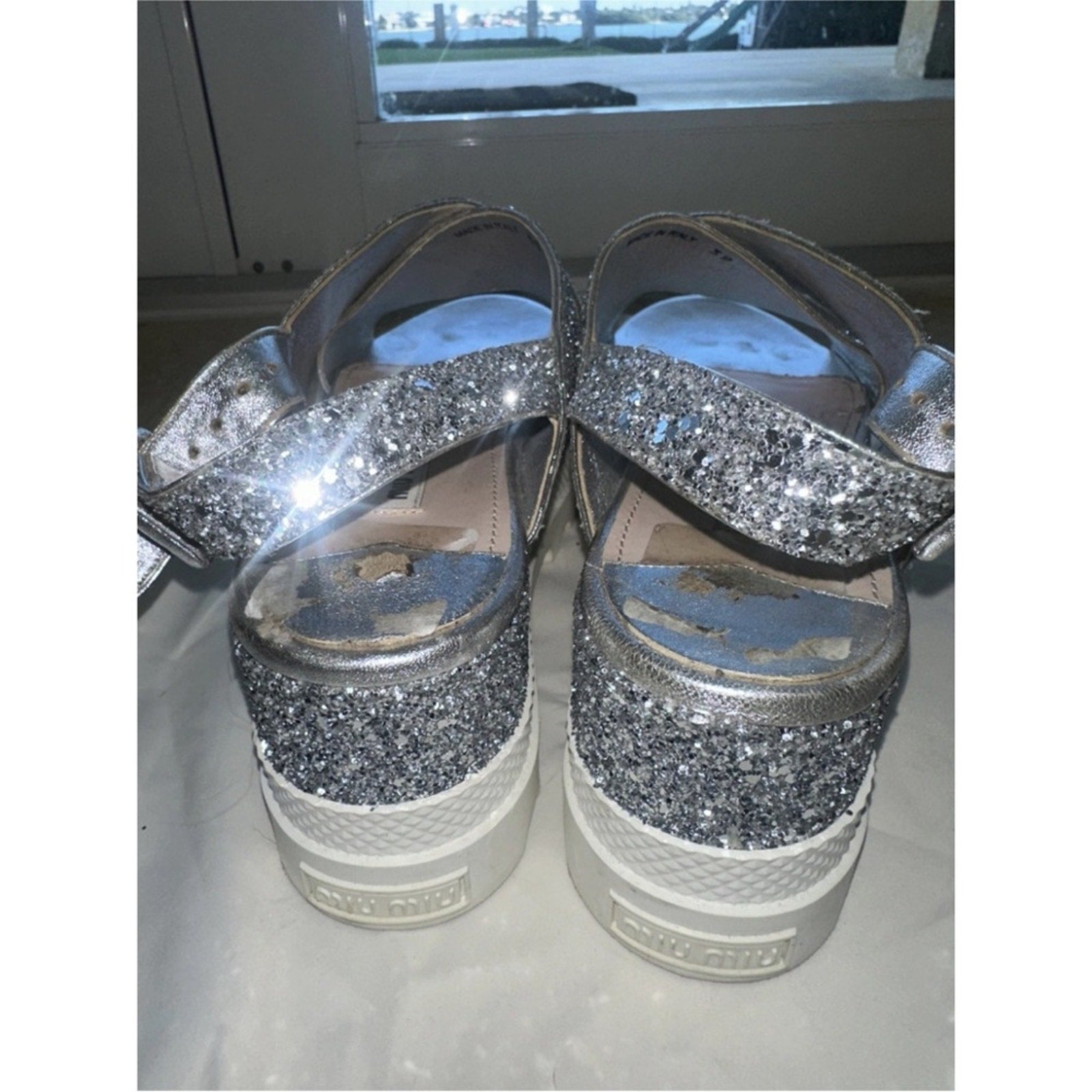 Miu Miu Silver Glitter Women's platform Sandals