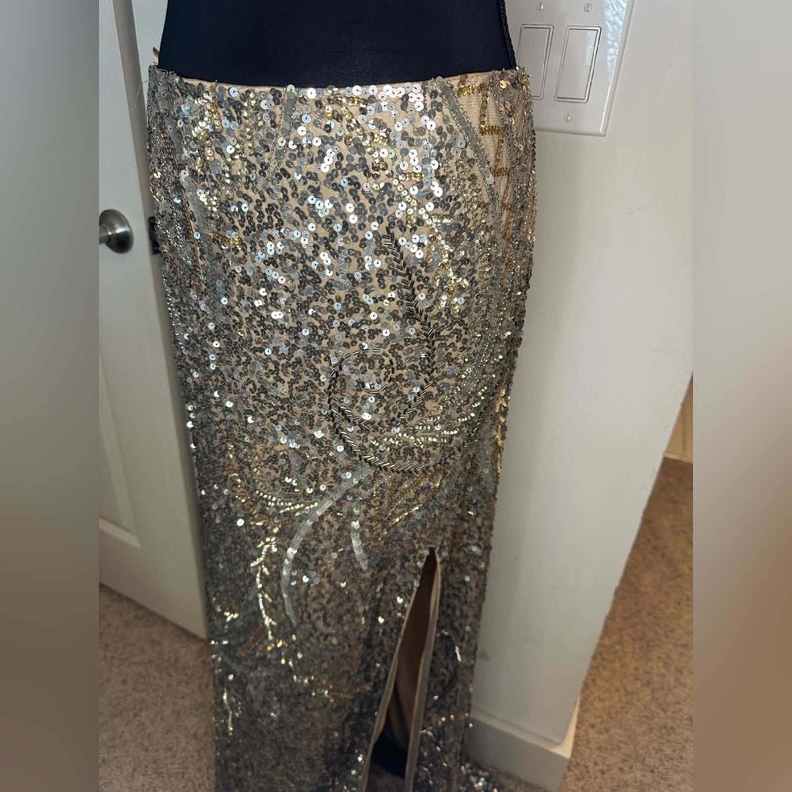Vintage Scala sequin beaded maxi skirt evening dress size 2