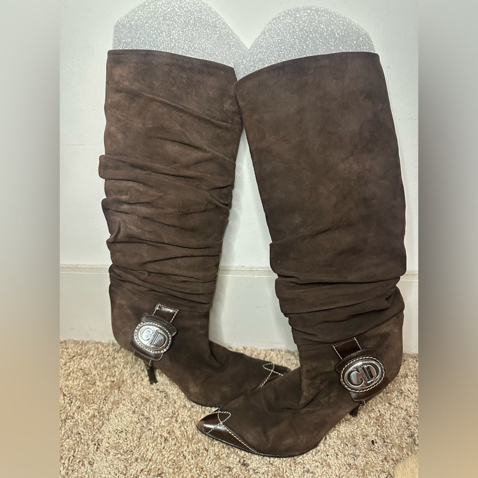 Vintage Christian Brown suede Dior boots 36.5 knee high western style boot