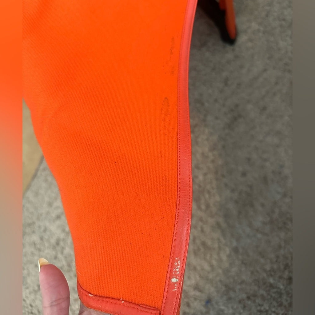 Vintage 1960 Andre Courreges orange wool maxi skirt leather trim high waist maxi