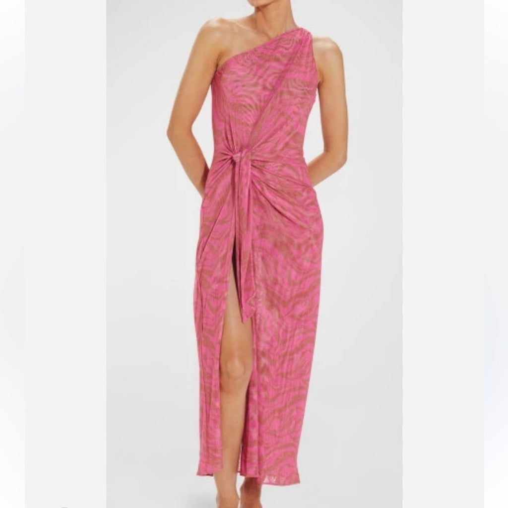 VIX Kiana long Mesh Cover up one shoulder Pink Zebra dress Size small
