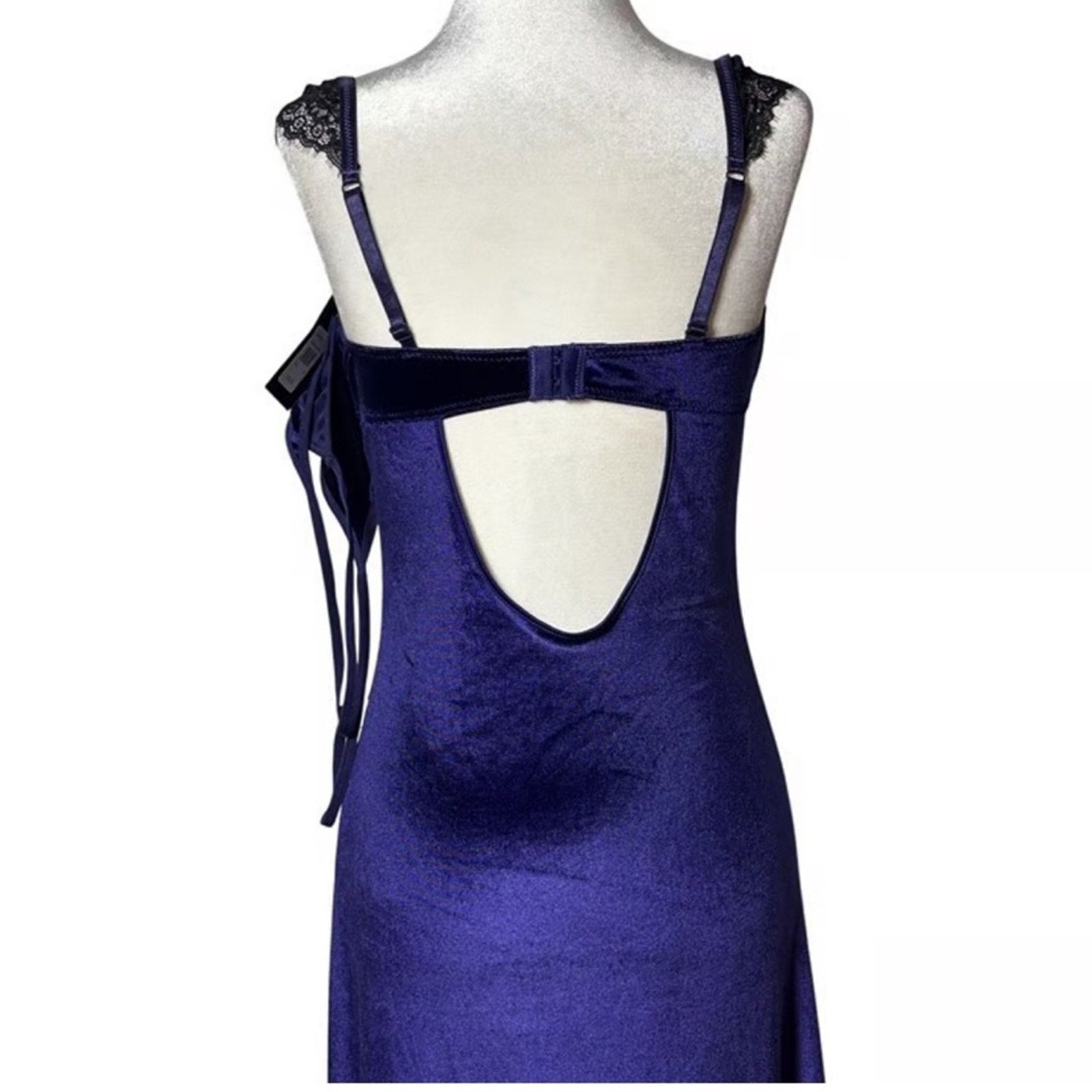 Vintage lingerie style lace maxi dress velvet purple, Frederick’s of Hollywood