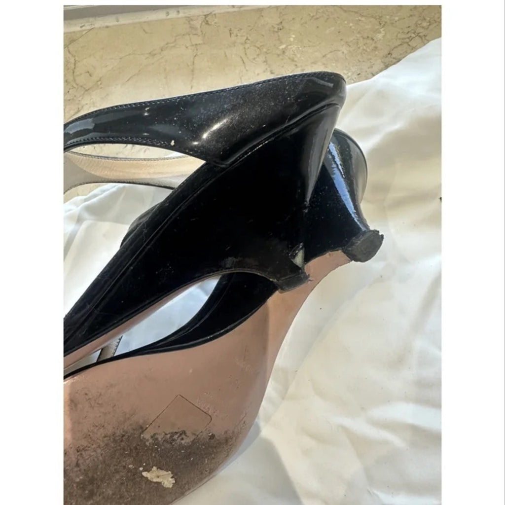 Prada black patent leather thong sandals Elegant Black Women's Heels 38.5