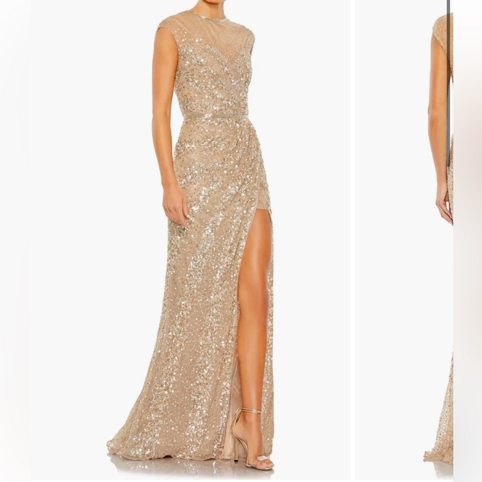 Mac Duggal Illusion Neck Sequin Gown blush pink silver beaded formal dress