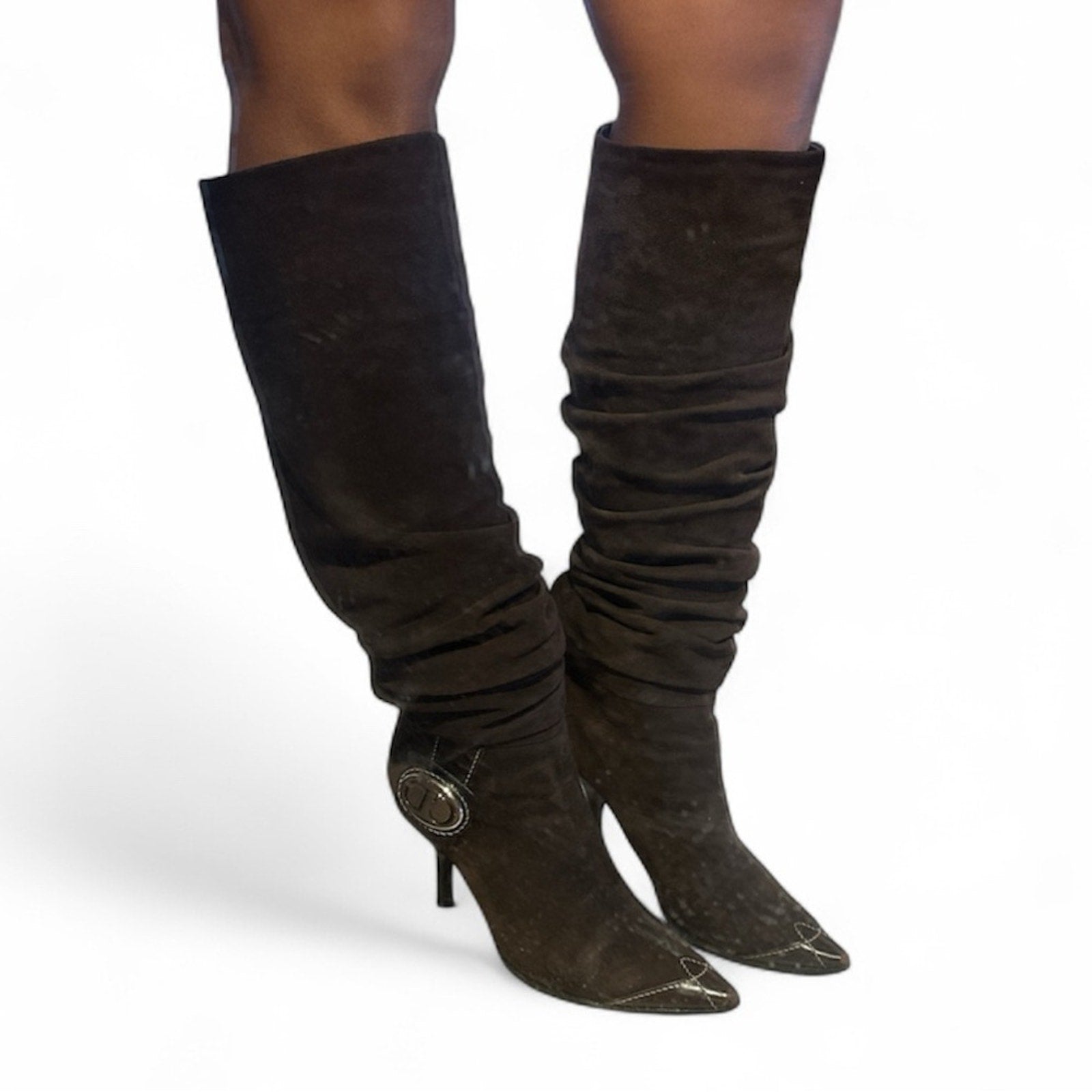 Vintage Christian Brown suede Dior boots 36.5 knee high western style boot