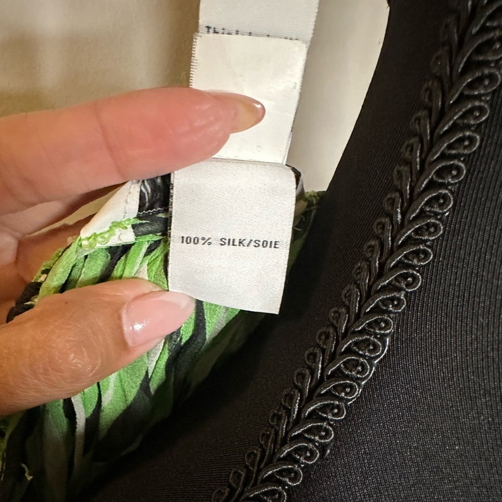 Vintage Diane Von Furstenberg 100% green black silk retro print sheer cover up