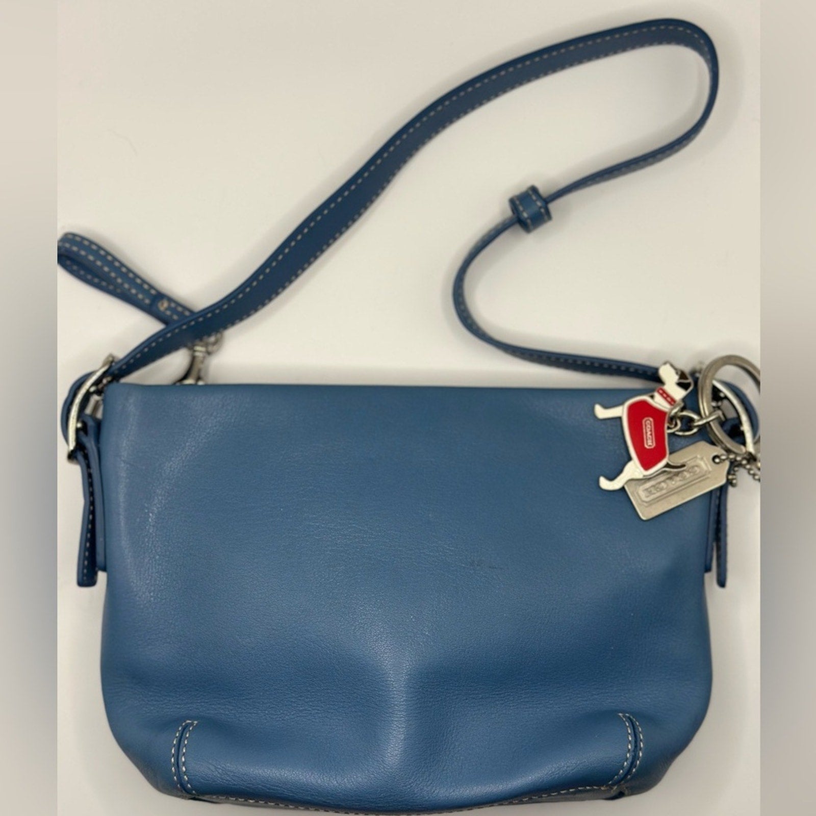 Vintage Y2K 90s Coach mini shoulder bag baby blue leather with charm