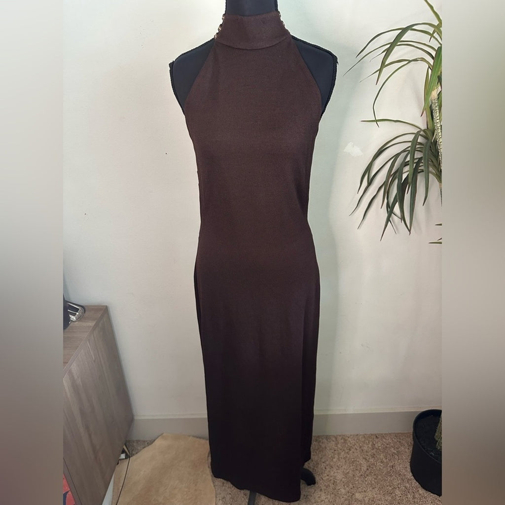 St. John Evening Knit mock neck gown rhinestone collar chocolate brown dress 4