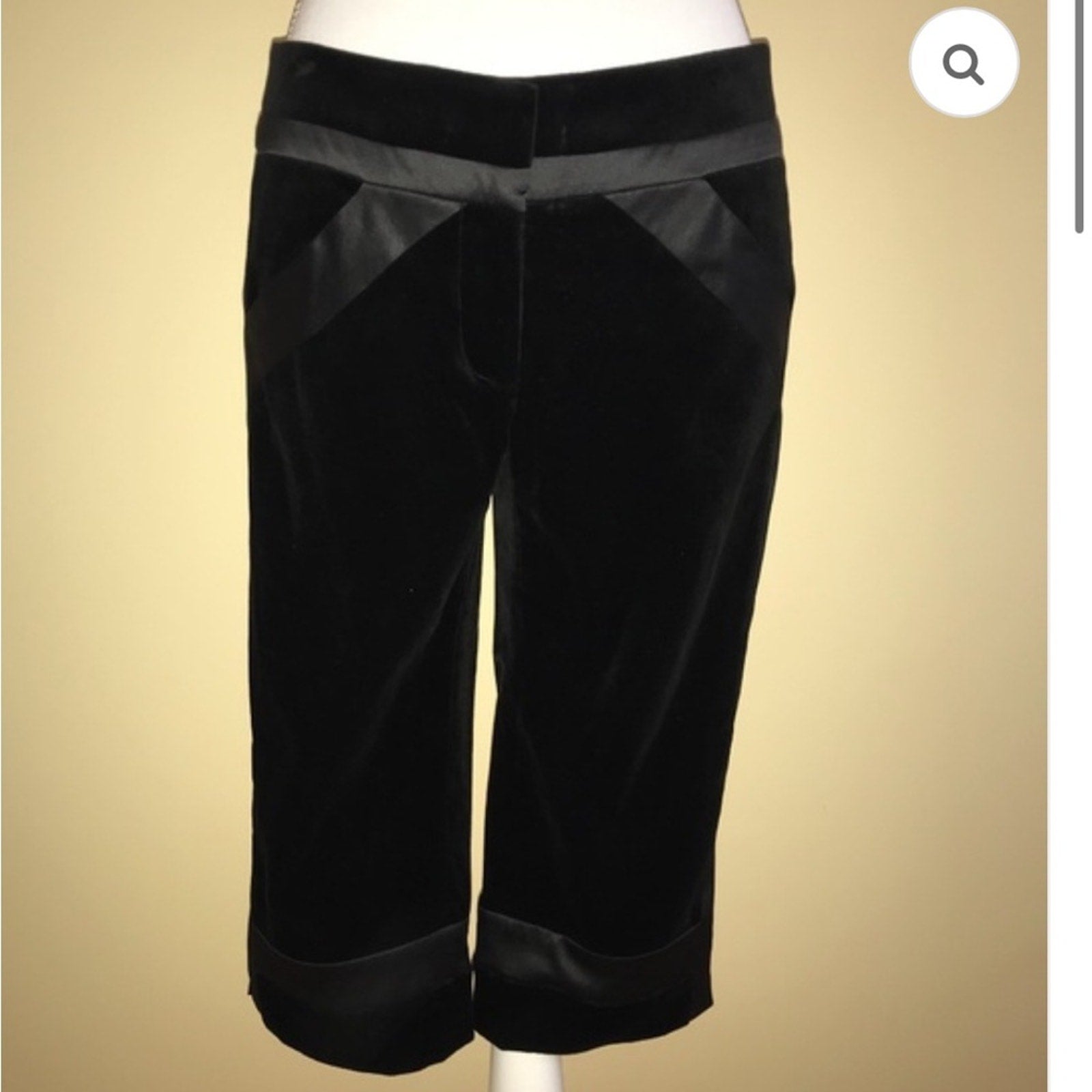 Diane Von Furstenburg velvet low rise capri pants black cropped pants satin trim